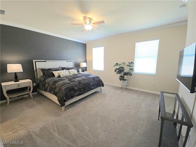 8874 Via Isola Ct, Fort Myers, FL 33966 - bedroom with crown molding, carpet, and ceiling fan