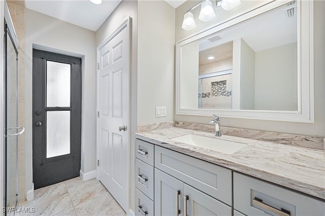 14938 Randolph Dr, Fort Myers, FL 33905 - bathroom featuring vanity, a stall shower, baseboards, and marble finish floors