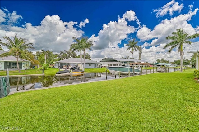 14938 Randolph Dr, Fort Myers, FL 33905 - view of green lawn with a water view and boat lift