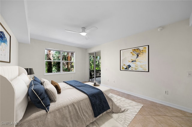1630 Tarpon Bay Dr S Unit 102, Naples, FL 34119 - bedroom featuring light tile patterned floors, baseboards, ceiling fan, and access to outside