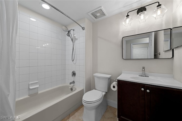 1630 Tarpon Bay Dr S Unit 102, Naples, FL 34119 - bathroom with vanity, shower / bathtub combination with curtain, toilet, tile patterned floors, and baseboards