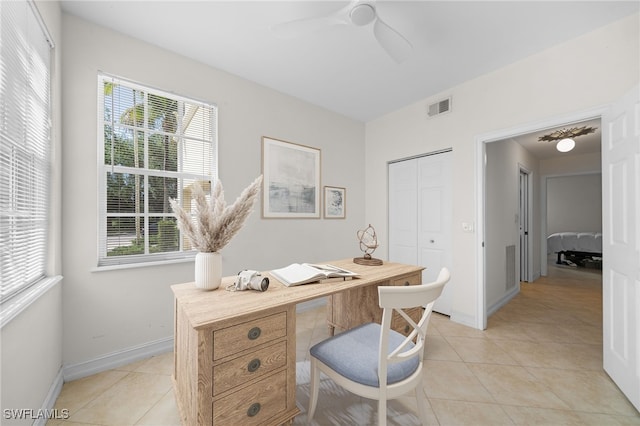 1630 Tarpon Bay Dr S Unit 102, Naples, FL 34119 - home office featuring light tile patterned flooring, ceiling fan, and baseboards