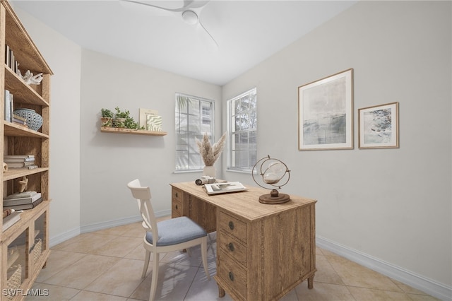 1630 Tarpon Bay Dr S Unit 102, Naples, FL 34119 - office space featuring light tile patterned floors, baseboards, and a ceiling fan
