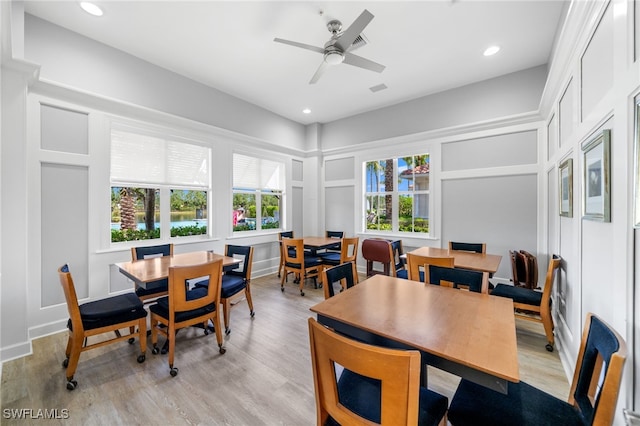1630 Tarpon Bay Dr S Unit 102, Naples, FL 34119 - dining area with healthy amount of natural light, light wood finished floors, recessed lighting, and a ceiling fan