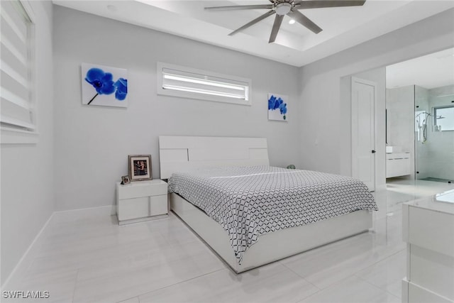 2909 2nd Ave NE, Naples, FL 34120 - bedroom featuring multiple windows, ceiling fan, light tile patterned floors, and baseboards