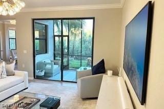 9834 Giaveno Cir Unit 1716, Naples, FL 34113 - entryway featuring ornamental molding and a chandelier