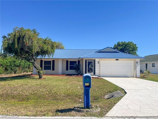 1706 Forest Lakes Blvd, Naples, FL 34105 - ranch-style home featuring a garage, a front lawn, a tile roof, concrete driveway, and stucco siding