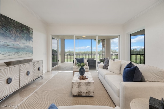 560 El Camino Real Unit 1304, Naples, FL 34119 - living room featuring crown molding and marble finish floors