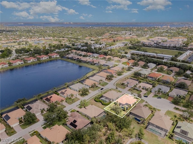16121 Sand Ridge Ct, Fort Myers, FL 33908 - aerial view of property's location with a nearby body of water, nearby suburban area, and property parcel outlined