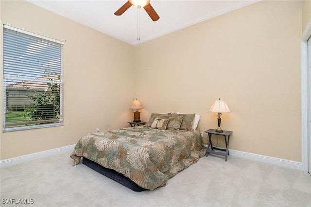 16121 Sand Ridge Ct, Fort Myers, FL 33908 - carpeted bedroom with baseboards, crown molding, and ceiling fan