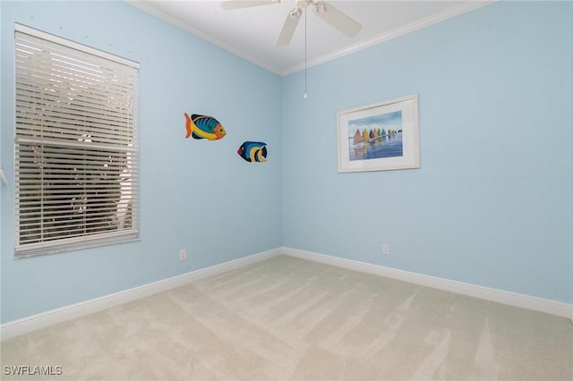 16121 Sand Ridge Ct, Fort Myers, FL 33908 - carpeted empty room with a ceiling fan, baseboards, and crown molding
