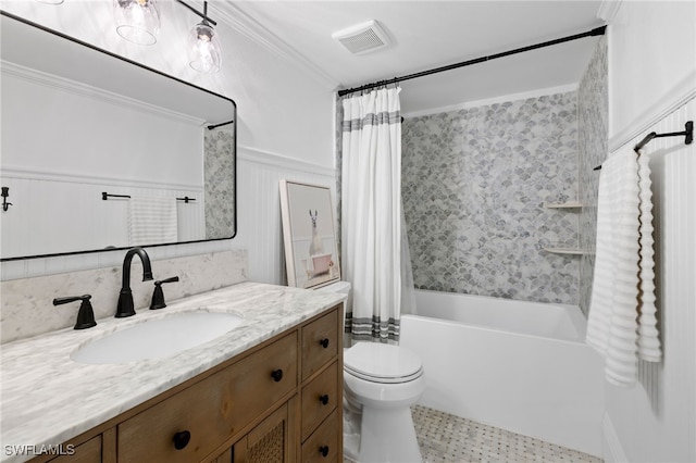 1549 Sandpiper St Unit 39, Naples, FL 34102 - bathroom featuring vanity, toilet, shower / tub combo, and ornamental molding