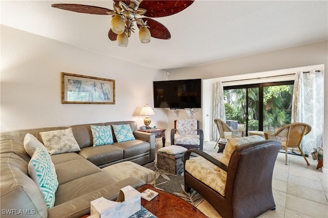 5483 Peppertree Dr Unit 1, Fort Myers, FL 33908 - living room featuring a ceiling fan and light tile patterned flooring