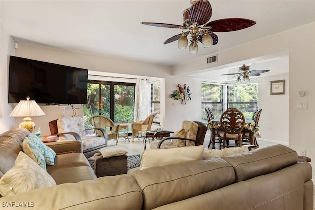 5483 Peppertree Dr Unit 1, Fort Myers, FL 33908 - living room featuring ceiling fan and baseboards
