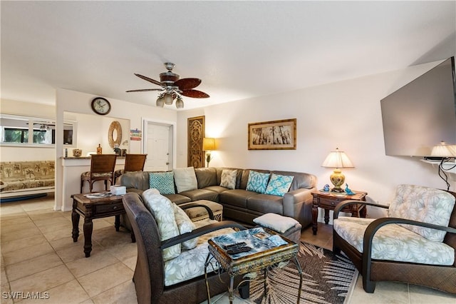 5483 Peppertree Dr Unit 1, Fort Myers, FL 33908 - living room featuring light tile patterned flooring and a ceiling fan