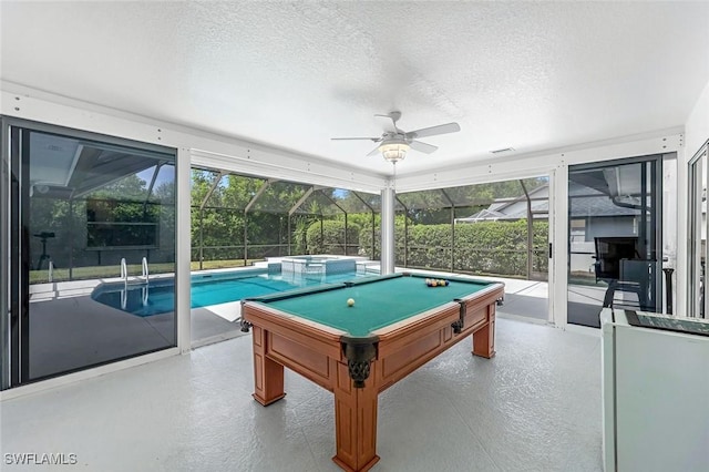 10268 Boca Cir, Naples, FL 34109 - rec room featuring ceiling fan, billiards table, and a textured ceiling