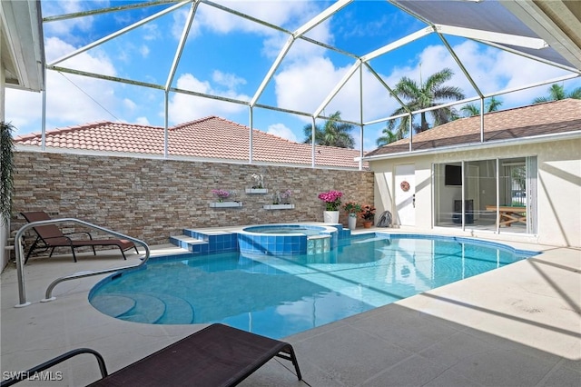 1435 Vintage Ln, Naples, FL 34104 - view of pool with a patio, a pool with connected hot tub, and glass enclosure