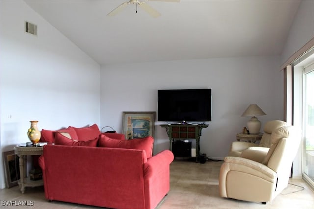 25561 Fairway Dunes Ct, Bonita Springs, FL 34135 - living area with vaulted ceiling and ceiling fan