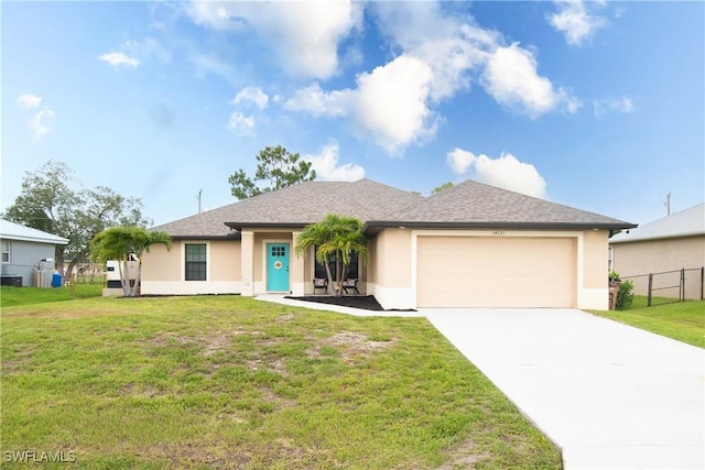 14121 Roof St, Fort Myers, FL 33905 - ranch-style house featuring stucco siding, an attached garage, concrete driveway, and cooling unit