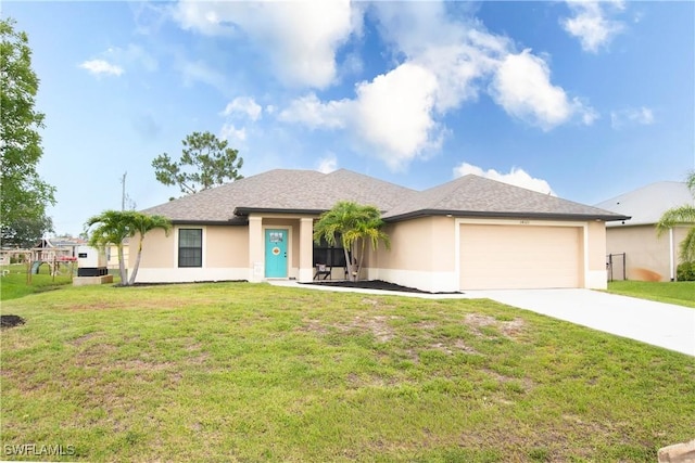14121 Roof St, Fort Myers, FL 33905 - ranch-style house featuring an attached garage, concrete driveway, stucco siding, and a front yard