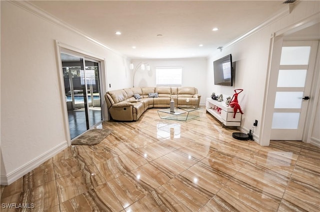 4924 20th Pl SW, Naples, FL 34116 - living room featuring crown molding, recessed lighting, and baseboards