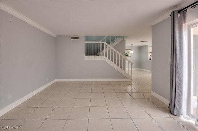 1464 Park Shore Cir Unit 2, Fort Myers, FL 33901 - unfurnished room with stairway, crown molding, baseboards, and light tile patterned floors
