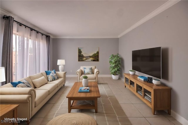 1464 Park Shore Cir Unit 2, Fort Myers, FL 33901 - living area with crown molding, light tile patterned flooring, and baseboards