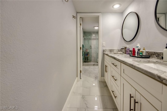 1464 Park Shore Cir Unit 2, Fort Myers, FL 33901 - full bath with marble finish flooring, baseboards, double vanity, and a stall shower
