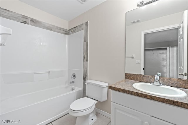 209 Meadow Rd, Lehigh Acres, FL 33973 - bathroom featuring vanity, toilet, tile patterned floors, tub / shower combination, and baseboards