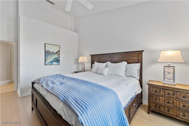 20051 Seagrove St Unit 1206, Estero, FL 33928 - bedroom with light wood-style floors, baseboards, and a ceiling fan