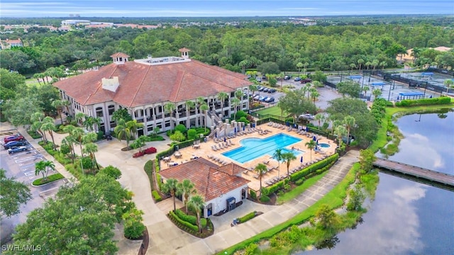 20051 Seagrove St Unit 1206, Estero, FL 33928 - bird's eye view of a pool area and a large body of water