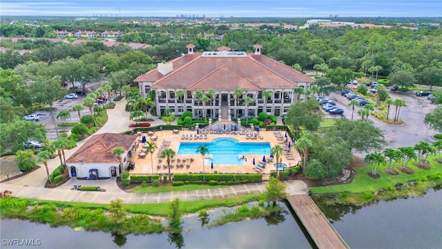 20051 Seagrove St Unit 1206, Estero, FL 33928 - aerial view of property's location featuring a pool area and a large body of water