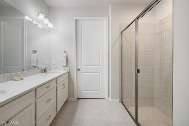 4665 Arboretum Cir Unit 101, Naples, FL 34112 - full bath with double vanity, a stall shower, and baseboards