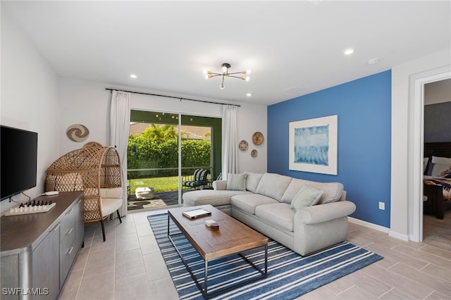 4665 Arboretum Cir Unit 101, Naples, FL 34112 - living area with recessed lighting, a chandelier, and light tile patterned flooring