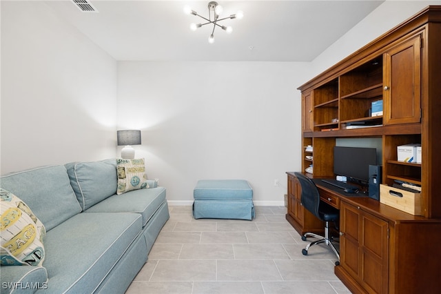 4665 Arboretum Cir Unit 101, Naples, FL 34112 - office with light tile patterned floors, a chandelier, and baseboards