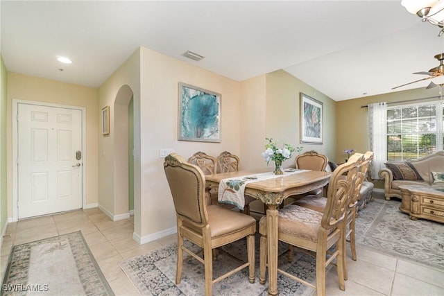 8570 Evernia Ct Unit 101, Estero, FL 34135 - dining room with arched walkways, light tile patterned floors, a ceiling fan, baseboards, and recessed lighting