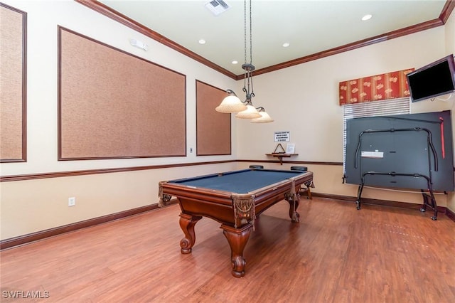 8570 Evernia Ct Unit 101, Estero, FL 34135 - playroom with wood finished floors, ornamental molding, billiards, baseboards, and recessed lighting
