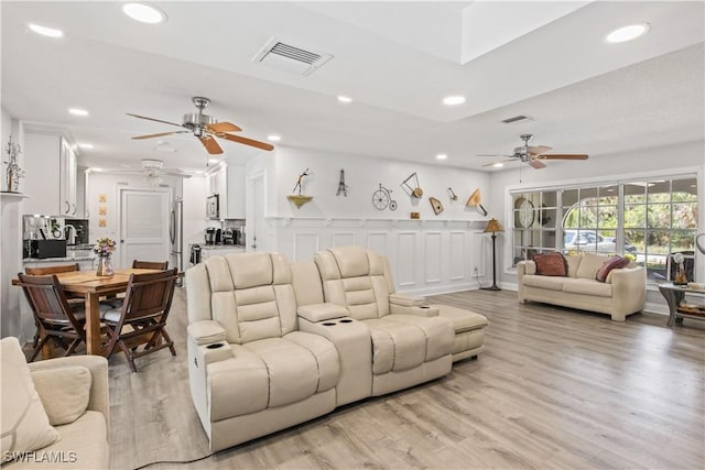 3500 Liberty St, Port Charlotte, FL 33948 - living room with ceiling fan, light wood-style flooring, and recessed lighting