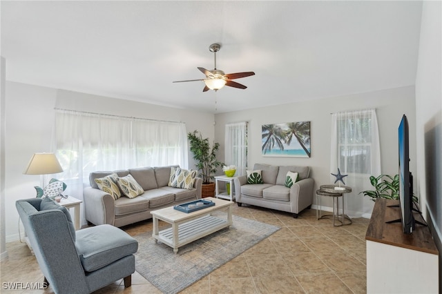 5119 SW 20th Ave, Cape Coral, FL 33914 - living area featuring ceiling fan and light tile patterned flooring