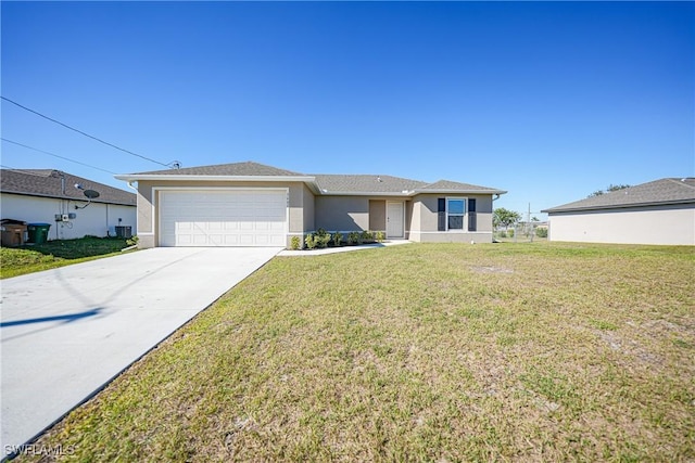 3002 NW 3rd Pl, Cape Coral, FL 33993 - ranch-style house with stucco siding, concrete driveway, a garage, and a front yard