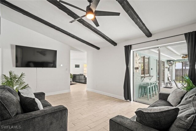 2001 Bahama Ave, Fort Myers, FL 33905 - living room featuring baseboards, wood finished floors, and ceiling fan