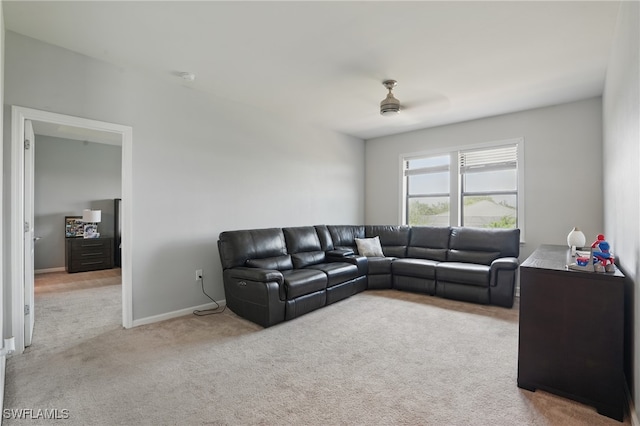 4934 Seton Way, Ave Maria, FL 34142 - living area featuring light carpet, ceiling fan, and baseboards