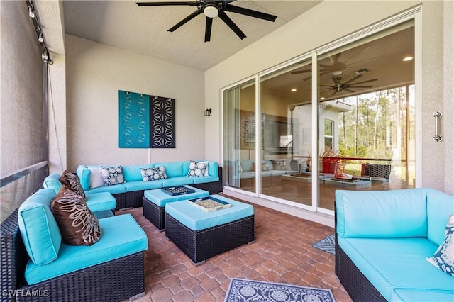 11164 Sparkleberry Dr, Fort Myers, FL 33913 - view of patio featuring an outdoor living space with a fire pit and ceiling fan