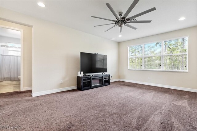 11164 Sparkleberry Dr, Fort Myers, FL 33913 - unfurnished living room featuring carpet flooring, ceiling fan, recessed lighting, and baseboards