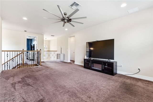 11164 Sparkleberry Dr, Fort Myers, FL 33913 - unfurnished living room featuring carpet floors, baseboards, a ceiling fan, and recessed lighting