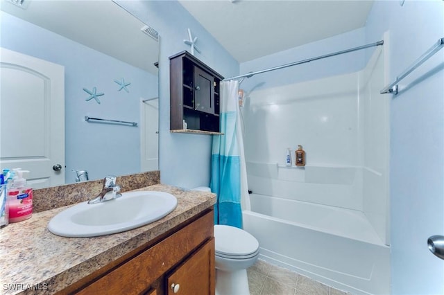 10329 Canal Brook Ln, Lehigh Acres, FL 33936 - full bath featuring toilet, vanity, shower / bathtub combination with curtain, and tile patterned flooring