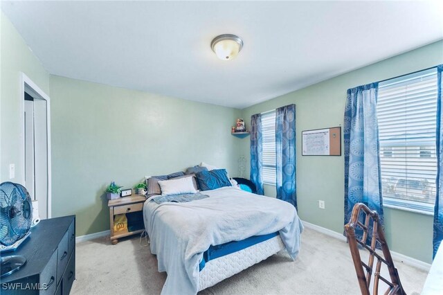 10329 Canal Brook Ln, Lehigh Acres, FL 33936 - bedroom featuring multiple windows, light carpet, and baseboards