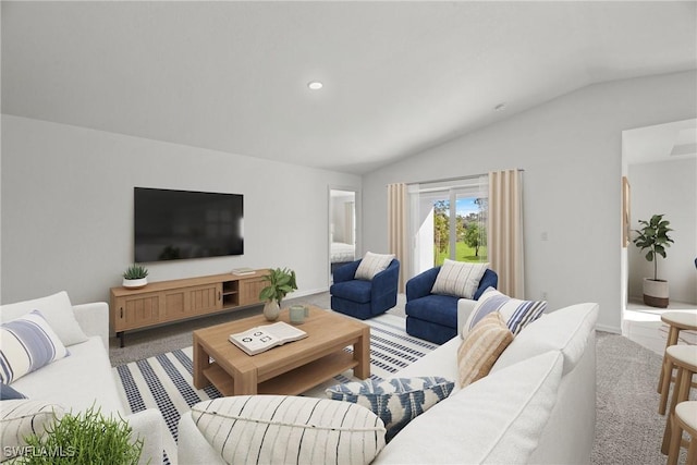 3503 49th St W, Lehigh Acres, FL 33971 - carpeted living room featuring vaulted ceiling, baseboards, and recessed lighting