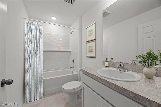 3503 49th St W, Lehigh Acres, FL 33971 - full bath with vanity, tile patterned flooring, toilet, and shower / bath combo with shower curtain