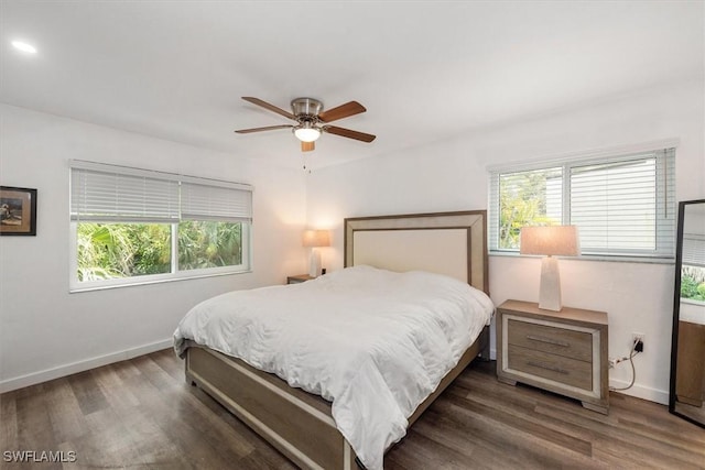 499 Forest Lakes Blvd Unit 306, Naples, FL 34105 - bedroom featuring multiple windows, baseboards, wood finished floors, ceiling fan, and recessed lighting